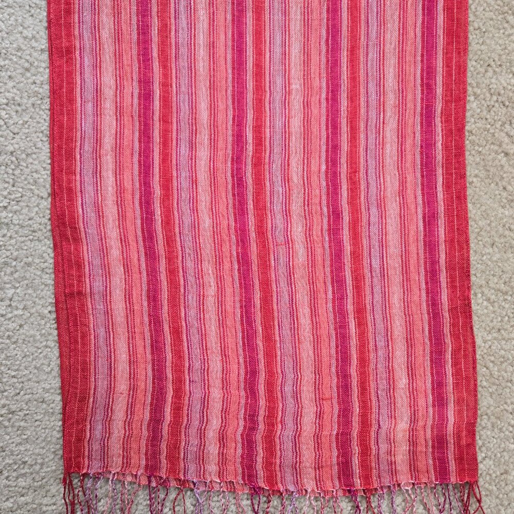NWT Eddie Bauer 100% Linen Pink Red Stripe Scarf - Picture 3 of 7